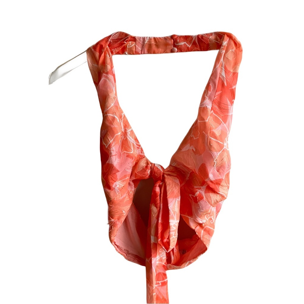 All About May Floral Halter Top Size 2 Chiffon Tropical Printed Wrap Tie Resort